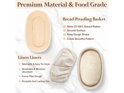 ब्रोटफॉर्म प्रूफिंग टोकरी 1 किलो 9 इंच अंडाकार बैनेटन हस्तनिर्मित कस्टम बड़ा आकार